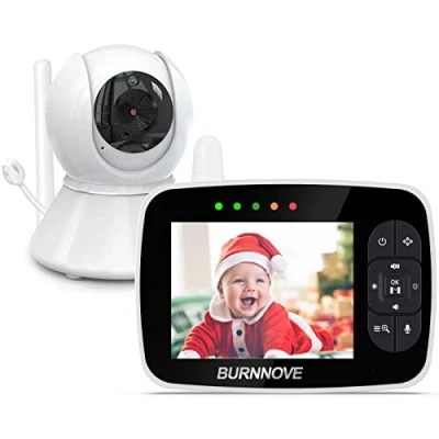 Abbildung von BURNNOVE Babyphone mit Kamera 3,5 Zoll Video 355 Schwenk &amp; 120 Neigefunktion 2X Digitalzoom Nachtsicht Gegensprechfunktion ECO Modus Schlaflieder Temperaturalarm