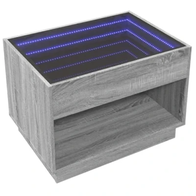 Abbildung von vidaXL Couchtisch, Beistelltisch mit Infinity LED, Kaffeetisch Sofatisch für Wohnzimmer, Wohnzimmertisch Stauraum, Grau Sonoma Holzwerkstoff Glas