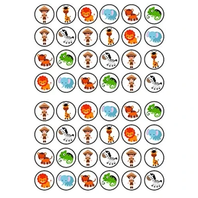 Abbildung von Essbare Cupcake Topper mit Safari Motiv, Dschungeltiere, 48 Stück