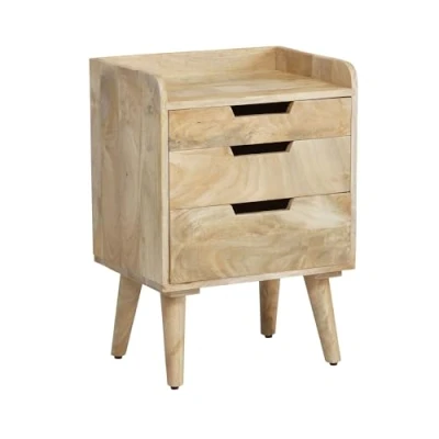 Abbildung von FineBuy Nachttisch Mango Massivholz Hellbraun 45x33x63 cm Nachtschrank Boxspringbett, Design Nachtkonsole mit 3 Schubladen &amp; Ablagefläche, Nachtkommode Stauraum
