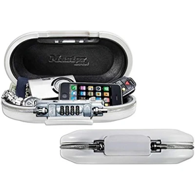 Abbildung von MASTER LOCK Kleine Safe Space Dokumentenkassette mit Zahlenschloss und Kabel, Tragbarer Safe, Metallisch, Weiß, Zahlenschloss, 0,7 l, Acrylnitril Butadien Styrol (ABS), Schaum