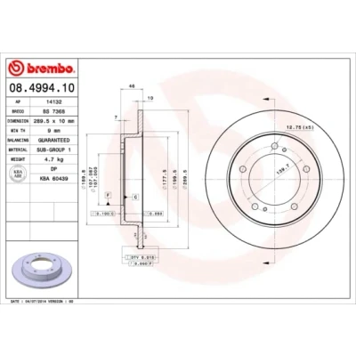 Abbildung von BREMBO 08.4994.10 Bremsscheibe 289 10 5 voll SUZUKI: Samurai SUV, SJ 410 SUV Cabrio,