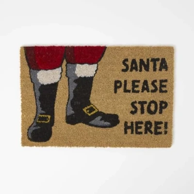 Abbildung von Homescapes Weihnachts Fußmatte „Santa Please Stop Here“, rutschfeste Türmatte 40x60 cm, Kokos Schmutzfangmatte Outdoor/Indoor
