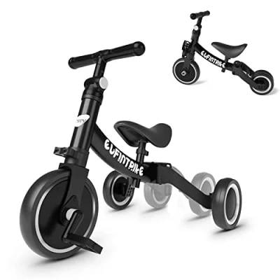 Abbildung von besrey 5 in 1 Laufräder Laufrad Kinderdreirad Dreirad Lauffahrrad Lauflernhilfe für Kinder ab Jahre bis 4 Jahren (Schwarz)