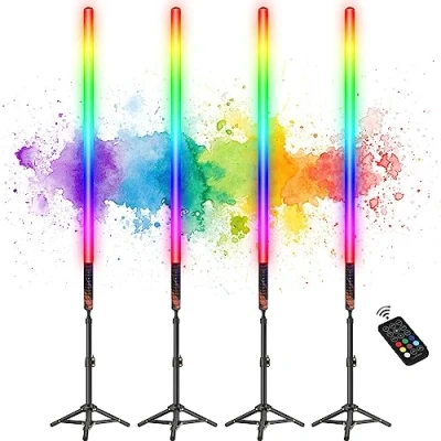 Abbildung von LUXCEO 4 Stück 85cm LED Video Lichtstab Mood1 Mit Stativ,LED Handheld Fotografie Lichtdimmbar und Speicher, integrierter Akku,RGB Fotolampe für YouTube,TikTok,Spiel Streaming,Partybar,Foto Beleuchtung
