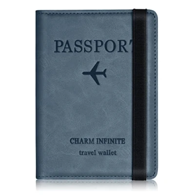 Abbildung von Impfpass Hülle Reisepasshülle, Urlaub Zubehör, Kunstleder Passhülle mit RFID Blocker, Schutzhülle Tasche für Kreditkarten Damen Herren Reisepass, Ausweis und Reisedokumente,Travel Organizer（Blau）