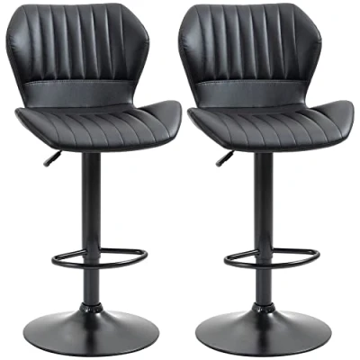Abbildung von HOMCOM Barhocker 360 drehbare Barstühle (Tresenhocker, 2 St., Drehstühle), Schwarz 48,5 x 55,5 90 110 cm