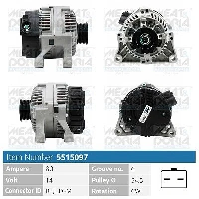 Abbildung von MEAT &amp; DORIA 5515097 Lichtmaschine 14V 80A PEUGEOT: 206 Schrägheck, Partner I Combispace, 1007 Schrägheck