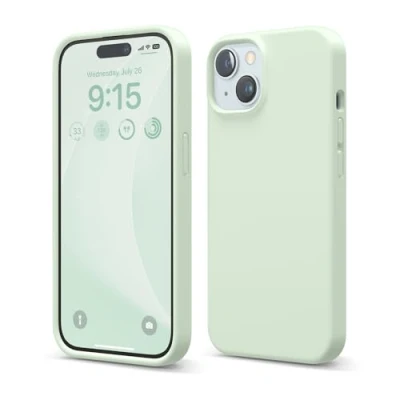Abbildung von elago Flüssig Silikon Case Kompatibel mit iPhone 15 Hülle, Premium Handyhülle, Ganzkörper Schutzhülle [4 Lagige Stoßfeste Struktur], Kratzfestes Weiches Mikrofaserfutter (Minzgrün)