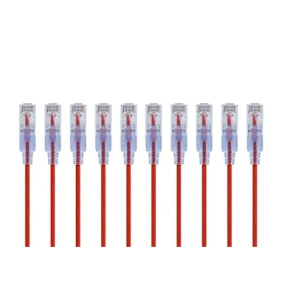 Abbildung von Monoprice SlimRun Cat6A Ethernet Patchkabel Netzwerk Internetkabel RJ45, verseilt, UTP, reines blankes Kupferdraht, 30AWG, 6 m, Rot, 10 Stück