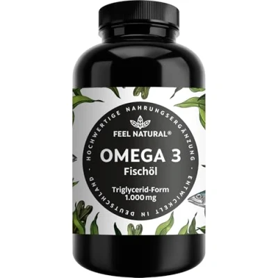 Abbildung von Omega 3 Kapseln hochdosiert Jahresvorrat 365 Stück Nur 1 Kapsel täglich Essentielle Fettsäuren EPA &amp; DHA Fischöl aus nachhaltigem Fischfang, ohne unnötige Zusätze
