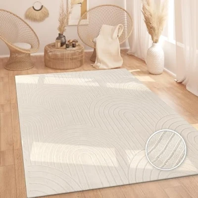 Abbildung von Paco Home Teppich Wohnzimmer Schlafzimmer Hochflor Weich Uni Skandinavisch Boho Motiv 3D Optik Regenbogen Waschbar Creme, Grösse:200x280 cm