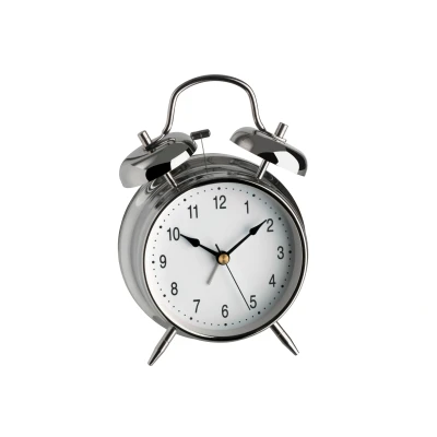 Abbildung von TFA Dostmann Analoger Doppelglocken Wecker, lauter Alarmton, 98.1043, im Retro Design, Nostalgie Metall silber, L 117 x B 57 H 172 mm