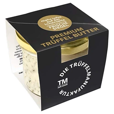 Abbildung von die Trüffelmanufaktur Feinkost Trüffelbutter Premium mit 25% echtem frischen schwarzem Trüffel, Delikatesse für Feinschmecker, weiße Trueffel Butter im Glas á 95 g Made in Germany