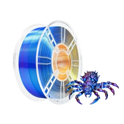 Abbildung von iBOSS PLA Plus 3D Drucker Filament, PLA+ Filament 1,75 mm Dreifarbiges Seidenfilament, Co Extrusion glänzendes Druck 1 kg (2,2 lbs) für FDM Drucker, Seide Rot+ Blau + Gold