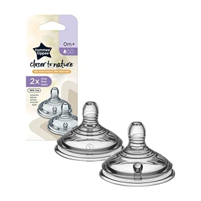 Abbildung von Tommee Tippee Closer to Nature Trinksauger, Natürlich Geformt mit Anti Kolik Ventil, Weiches Silikon, Langsamer Milchfluss, ab 0 Monate, 2 er Set