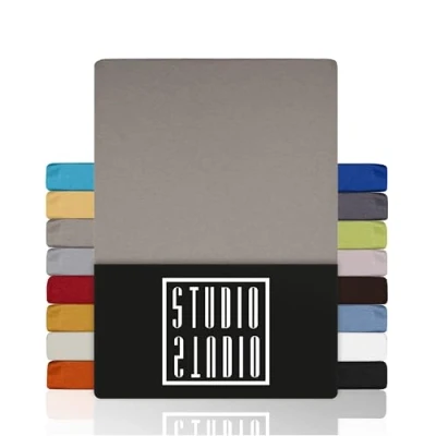 Abbildung von STUDIO Spannbettlaken Basic, viele Größen, 100% Baumwolle, OEKO TEX 100, Jersey, Gummizug: rundum, (1 Stück), 90x200 cm Bettlaken Spannbetttuch bis 25 Höhe Taupe
