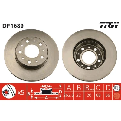 Abbildung von TRW DF1689 Bremsscheibe 263 22 5 108 Belüftet lackiert VOLVO: 740 Kombi, 760 Limousine, Limousine