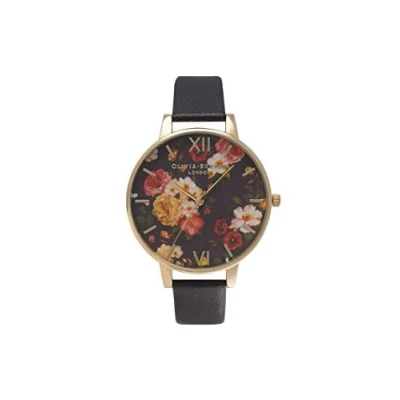 Abbildung von Olivia Burton Analog Quarzuhr für Damen mit Schwarzes Lederarmband OB14WG01
