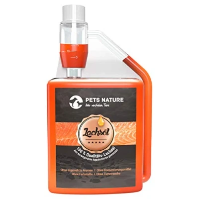 Abbildung von Pets Nature Lachsöl für Hunde und Katzen 250 ml reines Premium Fischöl mit Omega 3 6 Ihren Hund, Katze Pferd