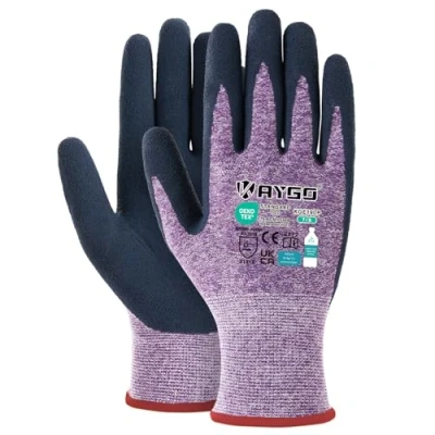 Abbildung von KAYGO 3 Paar Arbeitshandschuhe für Damen Atmungsaktiv Latex Beschichtete Frauen Gartenhandschuhe aus recyceltem Polyester, umweltfreundliche Schutzhandschuhe Haus Gartenarbeit (Lila, S, Gr 7)