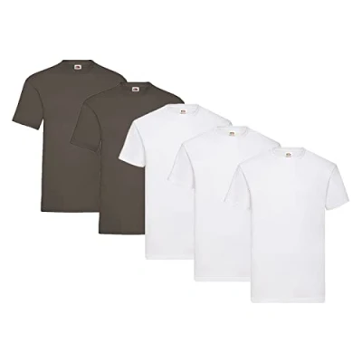 Abbildung von Fruit of the Loom 5er Pack T Shirts, 3X Weiss + 2X Schoko 1 HL Kauf Notizblock, Größe XL