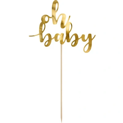 Abbildung von partydeco Tortenstecker, Torten Topper Oh Baby / Geburt 25cm gold