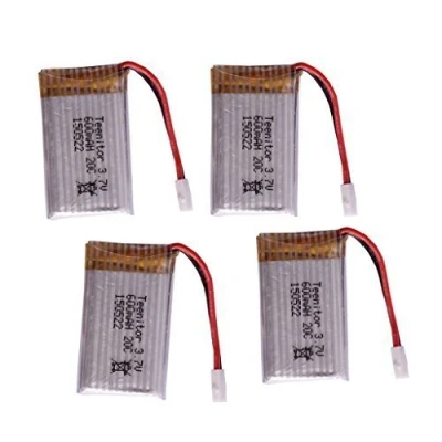 Abbildung von YUNIQUE Green CLEAN Power Set von 4 Lipo Batterien 3.7V 600mAh für Drohnen Kompatibel mit Syma X5, X5C, Cheerson CX 30W, Wltoys F949 Wiederaufladbar, Hohe Kapazität, Silber