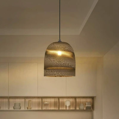 Abbildung von LEDVANCE Pendelleuchte Decor Cardboard Ball Bell braun aus Wellpappe, E27, 260 mm Durchmesser, Leuchtenschirm recyceltem Material, nachhaltig durch austauschbare Lichtquelle, einfache Montage
