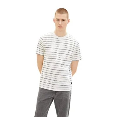Abbildung von TOM TAILOR Denim Herren T Shirt 1035594, 31373 White Broken Yd Stripe, M