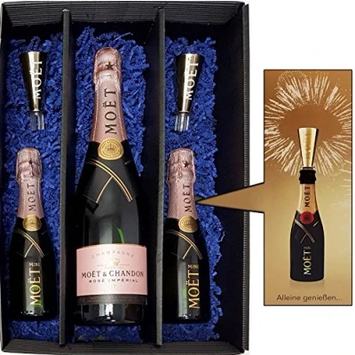 Abbildung von Moet &amp; Chandon Geschenkset Rose Imperial Champagner 75cl (12% Vol) + 2x Mini je 200ml Ausgiesser