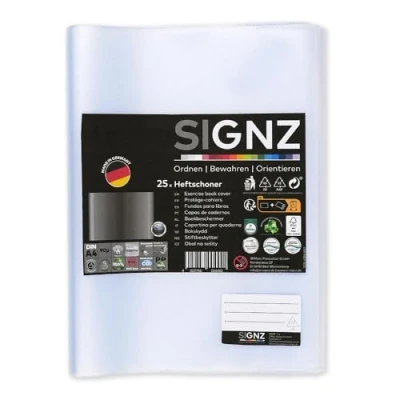 Abbildung von SIGNZ Heftschoner DIN A4, 25 Stück, transparent, starke 90my (0,09mm), genarbt, CO2 neutral hergestellt, made in Germany