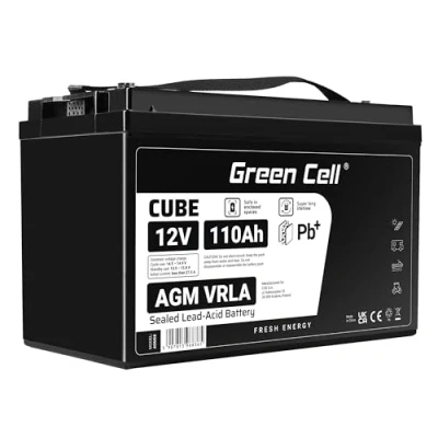 Abbildung von Green Cell® AGM 12V 110Ah Akku Vlies Batterie VRLA Blei Bleiakku Ersatzakku Akkubatterie Versorgungsbatterie Zyklenfest Wartungsfrei Boot Wohnwagen Reisemobil Solar Off Grid Camping