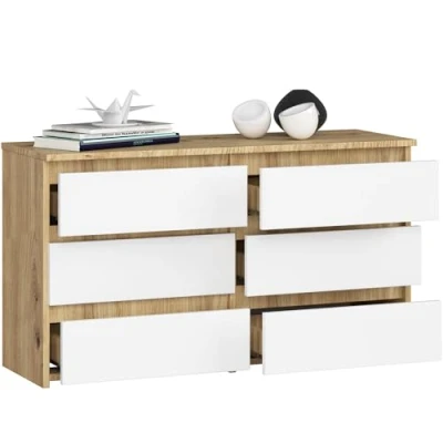 Abbildung von BDW Kommode mit 6 Schubladen 100 cm breit, 57 hoch Schrank, Sideboard, Mehrzweck , Schuhschrank, Schubladenkommode, Aktenschrank Wohn Schlafzimmer, Flur Eiche Artisan/Weiss