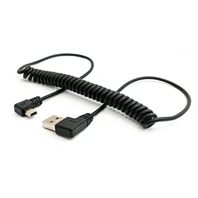 Abbildung von System S USB 2.0 Kabel 150 cm Typ A Stecker zu Mini B Spirale Winkel in Schwarz