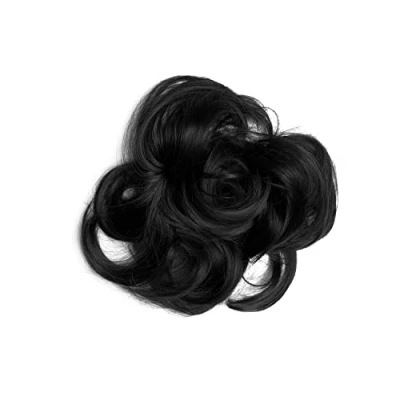 Abbildung von Lullabellz Premium Haargummi, unordentlicher Dutt, Naturschwarz, 15,2 cm Länge