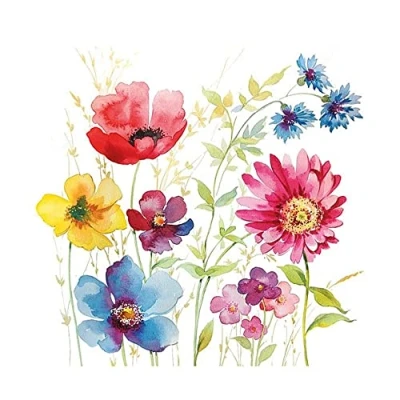 Abbildung von Ambiente Luxury Paper Products Papierserviette, Servietten Papier 33x33cm 3 lagig mit buntem Wildblumen Motiv 20 Stück