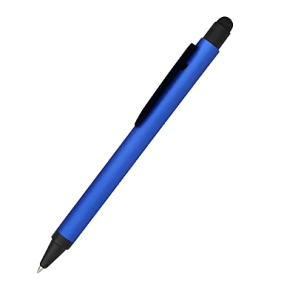 Abbildung von Online Kugelschreiber Alu Stylus Blau, Druckkugelschreiber aus Aluminium, auswechselbare Großraum Mine, Schreibfarbe schwarz, mit Softtouch Feeling, Stift Touchpen, 1 Stück