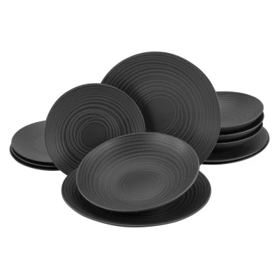 Abbildung von CreaTable Tafelservice &quot;Geschirr Set Lava Stone&quot;, (Set, 12 tlg., Teller für 4 Personen), Service, schwarz, Reliefdekor, Made in Europe, Teile Personen
