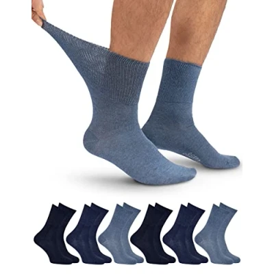 Abbildung von OCERA 6 Paar Diabetiker Crew Socken für Damen und Herren, ohne drückenden Gummibund Blau Mix Gr. 35 38