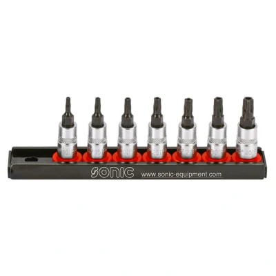 Abbildung von SONIC 100701 Steckschlüsseleinsatz Set 7 Torx TR, Chrom Vanadium Stahl, Aluminium 1/4 Vierkant
