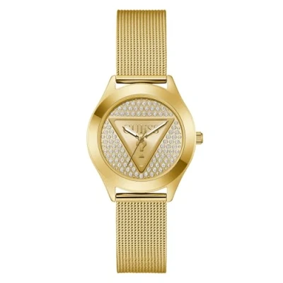 Abbildung von Guess Glitz Plaque Uhr goldcoloured, Damen, Größe: One Size, Gold coloured