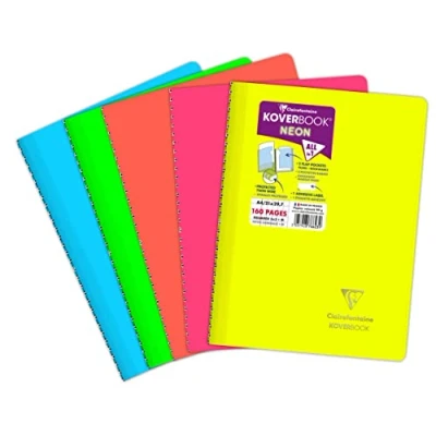 Abbildung von Clairefontaine 376623C Spiralheft Koverbook NEON Umschlag aus PP blickdicht DIN A4, 21x29,7cm 80 Blatt, kariert mit Rand, 1 Stück, farbig sortiert in Neonfarben