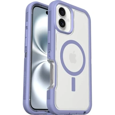 Abbildung von OtterBox Defender Series XT MagSafe Hülle für iPhone 16 Plus, stoßfest, Ultra robust, schützende Hülle, 7X getestet nach Militärstandard, Transparent/Lila