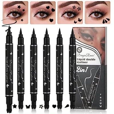 Abbildung von 5 Pcs Doppelköpfig Flüssiges Eyeliner Stempel Stift Makeup Set, Wasserdicht Lang anhaltend Schwarzer Bleistift, Wischfest Lazy Langlebiges Eye Liner Schablonen Augen Tattoo Tool
