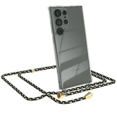 Abbildung von EAZY CASE Handykette kompatibel mit Samsung Galaxy S23 Ultra Kette zum Umhängen für Hülle Band aus Silikon transparente Handyhülle als Fallschutz in Grün Camouflage