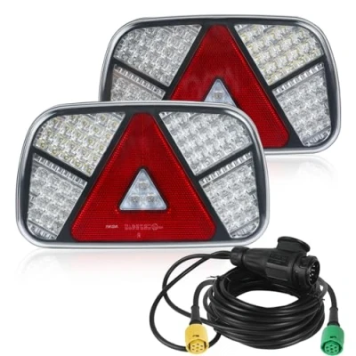 Abbildung von AOHEWEI Anhänger Rücklicht Set, 12 V/24 V wasserdichtes Blinker Brems Rückwärts Nebel Reflektor mit 13 poligem Stecker 5,5 m langes 6 adriges Kabel für LKW Wohnwagen Van Traktor