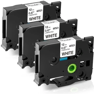 Abbildung von 12mm Bänder Ersatz für TZe 231 Brother P touch Schriftband kompatibel mit PT H100LB H100 H107B PTH100R Ptouch Beschriftungsgerät, Schwarz auf Weiß, 3 Packung