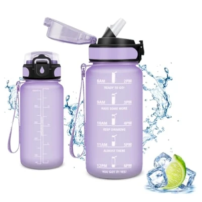 Abbildung von Vikaster Trinkflasche Fahrrad, Water Bottle with Straw 500ml, Leak Proof, BPA Free, Sportflasche für Camping, Yoga, Gym, Schule, Outdoors