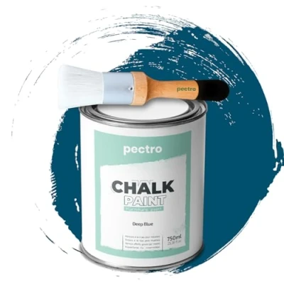 Abbildung von PACK Kreidefarbe für möbel 750ml + Malerpinsel speziell Chalk Paint Möbellack Natürlicher Kreideeffekt Farbe Holz (TIEFES BLAU)